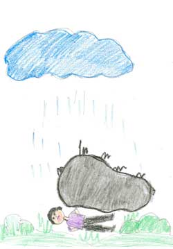 An Indian child's view of asthma: a large rock pressing on his chest.