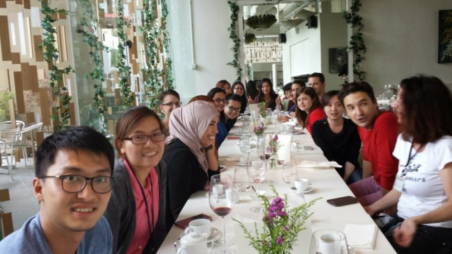 Reversade lab members at a group lunch. Credit: Bruno Reversade.