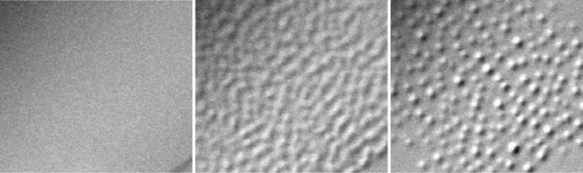 At the start (left), the surface of the ice is completely covered by the QLL. After six seconds (right), the layer has turned into droplets. Credit: Hokkaido University.